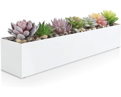 Witte rechthoekige plantenbak 406 cm - Grote metalen plantenpot voor vetplanten - Smalle plantenbak voor tafel of vensterbank - Plantenbakken binnen - Roestvrij staal - Lang
