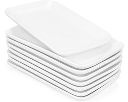 Witte Rechthoekige Serveerborden - Set van 8 - Porselein - 25,5 x 15,7 cm