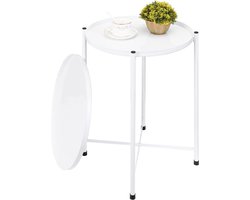 Witte ronde bijzettafel voor binnen en buiten - waterdicht en anti-roest - salontafel/nachtkastje met 2-laags metalen dienblad voor woonkamer, slaapkamer, balkon
