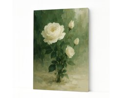 Witte roos - Kunstwerk - Wandkunst - Canvas schilderij - 75x100 cm