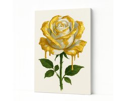 Witte roos met goud – interieurdecoratie – Canvas schilderij – 50x70 cm