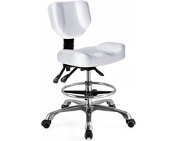 Witte Roterende Zadelkruk Met Rugleuning Op Wieltjes | Tattoo, Visagie, PMU, Beautysalon, Nagelstudio, Make-up | Kruk | Stoel | Workstation | Salon & Studio Inrichting | Tatoeage Studio | Spa | Massage Tafel | Schoonheidssalon