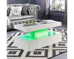 Witte Salontafel met Verlichting voor Moderne Woonkamers - 100cm x 50cm x 39cm