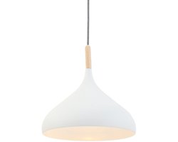 Witte Scandinavische hanglamp Bjorr 7730W Ø33cm van Mexlite - Hoogte instelbaar, Hout en Metaal, Geschikt voor binnengebruik