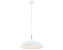 Witte Scandinavische hanglamp Bjorr Ø45cm van Mexlite, in hoogte verstelbaar, van hout en metaal, voor binnengebruik