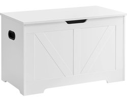 Witte Schoenenbank met Zitje - Ingangsbank - Opbergbank - Spaanplaatmateriaal - 40cm x 80cm x 46cm - Max. Statisch draagvermogen 136 kg - Max. Statisch draagvermogen van binnencompartiment 60 kg