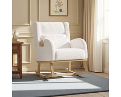 Witte Schommelstoel met Lendensteun – Teddy Stof, Comfortabel & Modern
