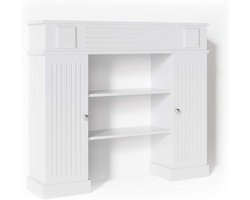 Witte Schoorsteenrand met Opbergruimte en Deuren - Stijlvolle Schoorsteenmantel