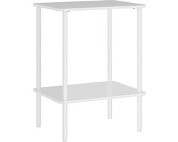 Witte smalle bijzettafel, compacte moderne opbergtafel met twee planken, geschikt voor woonkamer en slaapkamer