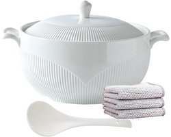Witte Soepterrine - Keramische Serveerschaal - Serveren van Stoofschotels - Met Deksel en Lepel - 1500ml Inhoud - Wit