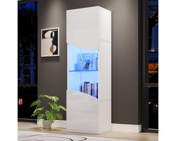 Witte spaanplaat glazen kast 35x50x165 cm voor woonkamer slaapkamer en entree