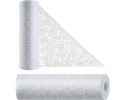 Witte Tafelloper met Kant – 22 Meter x 30 cm, Retro Stijl voor Bruiloften, Feesten, Doop, Communie en Kerst, Vintage Tafeldecoratie