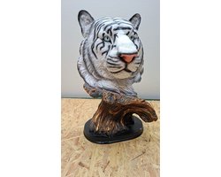Witte tijger kop staand beeld - Tijger - Decoratie - Woonaccessoires - Beeld - gegoten polyester - 43cm Hoog