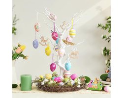 Witte Twijgboom - Decoratieboom - 58 cm - Kunstboom voor Paaseieren & Ornamenten - Wensboom voor Bruiloft & Verjaardag - Paasboom - Kerstdecoratie - Tafeldecoratie - Tafel Middenstuk - Wit - Decoratieve Boom met Buigbare Takken - 58 cm hoog