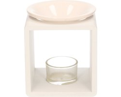 Witte vierkante geurbrander/waxbrander 10 x 10 x 12 cm - Waxmelts/oliebrander/geurchips brander - Geurbranders/waxbranders - Woonaccessoires