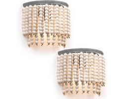 Witte vintage natuurlijke houten parels wandlamp Bohemia wandlamp rustieke boho lamp landhuisstijl boerderij verlichting voor slaapkamer hal entree passage woonkamer [Energieklasse A+]