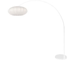 Witte vloerlamp Luma-Nola 4185W van Steinhauer van metaal en textiel, hoogte uitschuifbaar tot 240 cm, Scandinavisch design met plat-ronde lampenkap