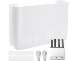 Witte wandkast voor router en WLAN-houder, 25.6×17×5cm, kunststof, ruimtebesparend en stijlvol