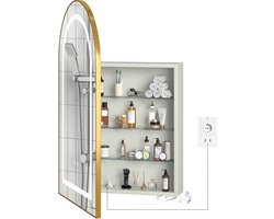 Witte Wandopbouw Badkamerschrank met Spiegel - Anti-Bewolking, 3-Kleuren LED Licht | Touchbediening, EU Stopcontact, Houten Laagopslag voor Toilettieren