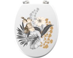 Witte WC-bril met scharnieren van metaal (37,5 x 46 cm)