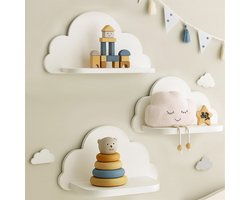 witte wolkenwandplanken Set van 3 - Zwevende planken voor kinderkamerdecoratie - Gemakkelijk schoon te maken en duurzaam - Decoratieve plank voor slaapkamer of kinderkamer