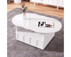 Witte Wolkvormige Salontafel 100x60x40,5 cm - Moderne Design Salontafel met Lade en Open Opbergruimte - voor Woonkamer en Slaapkamer