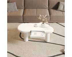 Witte wolkvormige salontafel 98×65,5×40 cm – MDF met 16-kleuren LED-verlichting & lade, moderne woonkamertafel met opbergruimte