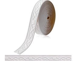 Witte Zelfklevende Wandrand 10 m x 8 cm x 5 mm, 3D Plafondlijst, Snijbare Stucco Moulding voor Wanden en Hoeken in Huisdecoratie