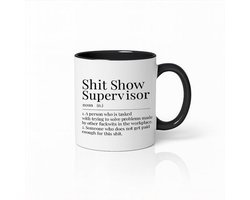 Witte & Zwarte Mok 330ml – “Shit Show Supervisor” Grappige Werkplek Definitie Koffiebeker
