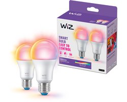 WiZ Lamp 2-pack - Slimme LED-Verlichting - Gekleurd en Wit Licht - E27 - 60W - Mat - Wi-Fi