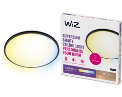 WiZ Plafondlamp SuperSlim - Diameter: 25 cm - Warm- tot Koelwit Licht - Slimme LED Verlichting - Geïntegreerde LED - 14W - Zwart - Wi-Fi