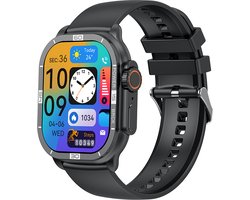 WizBay Premium Select® 2.06 inch AMOLED - Bluetooth Bellen - Message - Dynamic Hartslag & Slaap Monitor - Bloeddruk & O2 - 100+ Sport Modi - 650mAh - Magnetic Laden - Zink Alloy Zwarte Kast - Zwart TPU Band