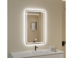 WizBay Premium Select® Luxe LED Badkamerspiegel met Touch Switch 75,5x54 cm – Tri-Color 3 Led Standen – Gehard Glas - Eenvoudige installatie