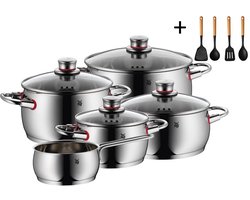 WMF Pannenset Quality One - RVS 5-Delig Inclusief GRATIS Cookinglife Kookgerei set - Kookpan ø 16, 20, 20 en 24 cm en Steelpan ø 16 cm