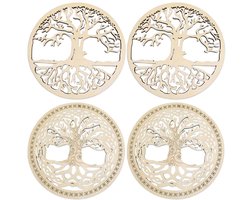WMUVAZA Onderzetters, 4 stuks Kurken Onderzetters Boom des Levens Onderzetters Houten voor Dranken en Koffie, 15 x 15 cm Ronde Drankonderzetters Geschikt voor Eettafel Bar Koffie Bar Decoratie