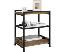 WNHB® Bijzettafel - op wielen - met opbergruimte - 40 x 53 7 x 30 cm - mobiel - hout en metaal - compacte roltafel