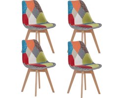 WNHB® Eetkamerstoelen set van 4 - kuipstoelen met armleuning - fluwelen stof - houten poten - patchwork design