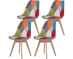 WNHB® Eetkamerstoelen set van 4 - Moderne stoelen rood met print - Comfortabele eetkamerstoel set