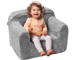 WNHB® Kinderfauteuil fleece grijs – Comfortabele kindersofa – Zachte kinderzetel voor peuters en kinderen – Stoeltje voor jongens en meisjes