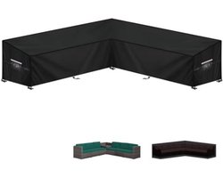 WNHB® Loungesethoes L-vorm – Waterdichte Hoes voor Tuinmeubelen – 265x265x100 & 90x65 cm – Beschermhoes voor Hoekbank & Rotan Loungeset – Zwart