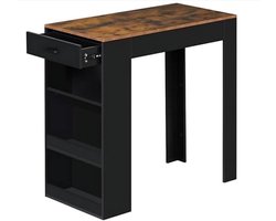 WNHB® Statafel met Wijnrek – Bartafel met Lade en Planken – Smalle Keukentafel voor Wijnflessen en Glazen – Industrieel Design – Vintage Bruin