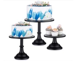 WNHB® Taartstandaards Set van 3 – Etagères in Verschillende Hoogtes – Voor Taarten, Cupcakes & Gebak – Decoratief & Stabiel – Zwart