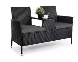 WNHB® Tuinmeubelset met 2 Buitenstoelen en Glazen Tafel - Comfortabele Weerbestendige Zitset Modern Design