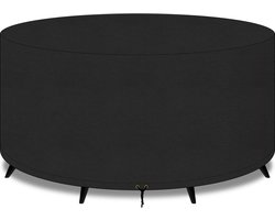 WNHB® Tuintafel hoes rond 200 x 80 cm - waterdicht winddicht uv-bestendig - beschermhoes tuinmeubelen - 420D Oxford stof - zwart