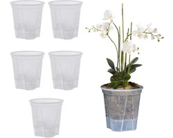 Wnvivi 5 Stuks Plastic Orchideeënpotten, 12/15/18 Cm Zelfwater Gevende Plantenbak voor Kamerplanten, Heldere Plantenpotten voor Verpotten, Groeiende Planten(B,15x15 cm)