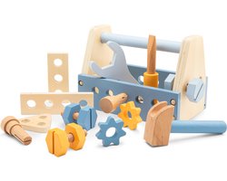 Woet® Houten Gereedschapskist voor Kinderen - 15 delig Speelgoed Gereedschap - Inclusief Hamer, Schroevendraaier en Accessoires - FSC - Vanaf 3 jaar