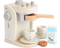 Woet® Houten Koffiemachine Speelgoed - Inclusief Koffiepad, Kopjes, Schoteltjes, Melk en Suiker - Koffiezetapparaat voor Kinderen - Rollenspel Keukenspeelgoed - Vanaf 3 Jaar