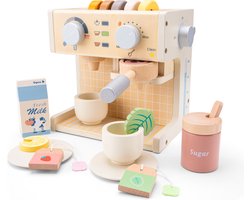 Woet® Houten Koffiezetapparaat Speelgoed - Inclusief Kopjes, Melk, Suiker en Theezakjes - Espressomachine voor Kinderen - Rollenspel Keukenspeelgoed - Vanaf 3 Jaar