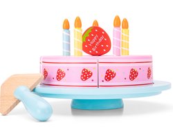 Woet® Houten Verjaardagstaart Speelgoed - Roze Taart met 6 Taartpunten, Kaarsjes en Taartschep - Rollenspel Feest Speelgoedeten - Vanaf 2 Jaar