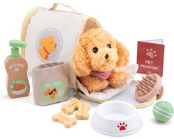 Woet® Speelgoed Knuffelverzorgingsset met Knuffel Hond - Mijn Eerste Huisdier met Draagtas - FSC - Rollenspel - Vanaf 2 Jaar